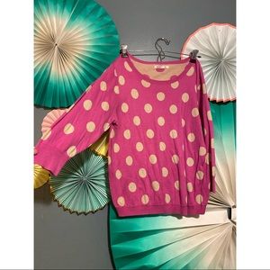 pink and tan polka dot sweater